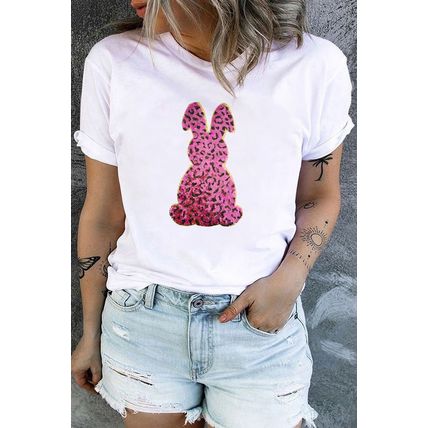 White Easter Bunny Sequin Patch Graphic Plus Size Tee