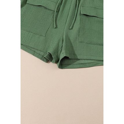 Green Flap Pocket Casual Drawstring Shorts