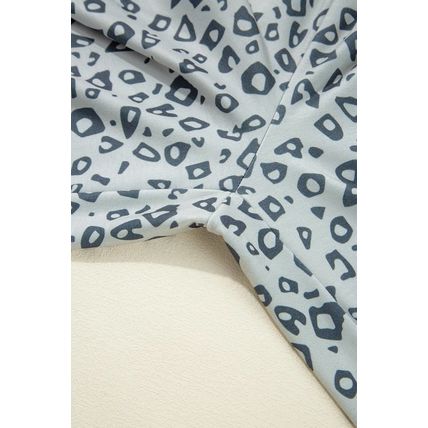 Gray Leopard High Waist Side Bow Straight Leg