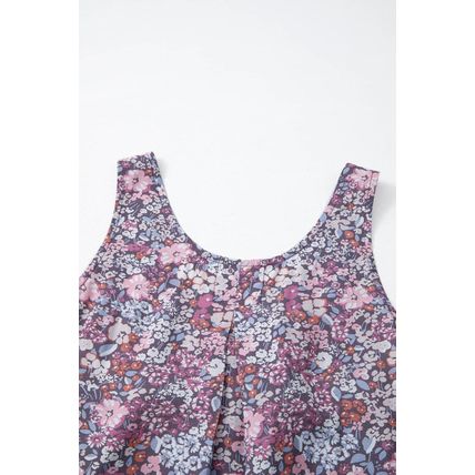 Yellow Boho Floral Pleated Buttoned Front Tank Top