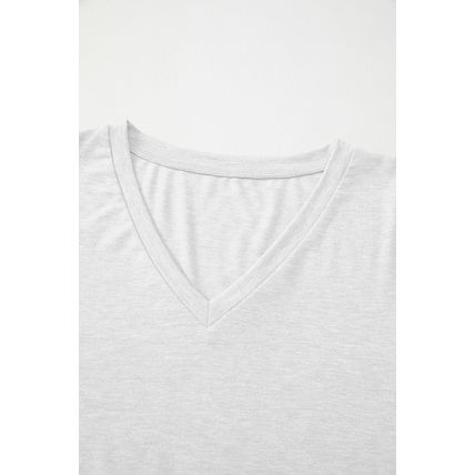 White Solid Color V Neck Long Sleeve Stretchy Top