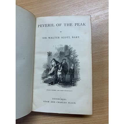 1863 SIR WALTER SCOTT "PEVERIL OF THE PEAK" FICTION ANTIQUE HARDBACK BOOK (P3)