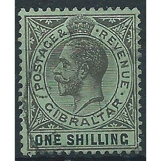 Gibraltar 1919 SG81b 1/- Black/Green on Blue-Green Olive Back Fine Used . ...
