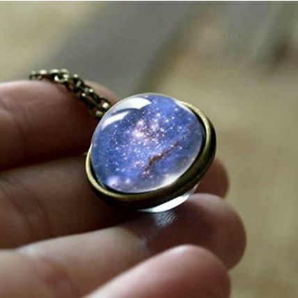 Curious Sparkling Galaxy Solar Planet Star Amber Necklace Pendant Chain as MIB