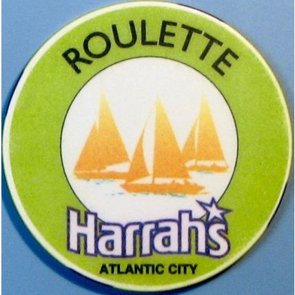 Harrahs. Roulette Casino Chip. Atlantic City, NJ. Lime Green. W21b.