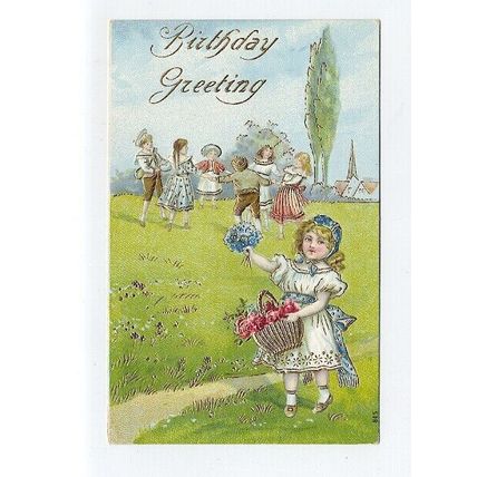 gr862 - Birthday greetings - young girl & children- embossed art - postcard