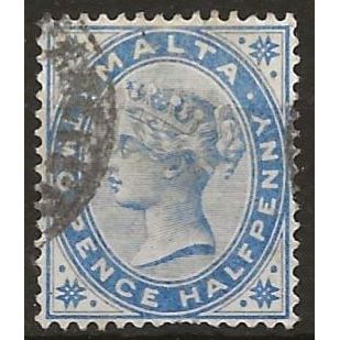 Malta 1885 SG24 2 1/2d Dull Blue Wmk Crown CA Fine Used . .
