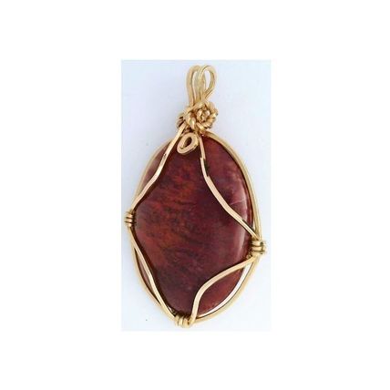 Red Flame Moss Agate Gold Wire Wrap Gemstone Pendant 60
