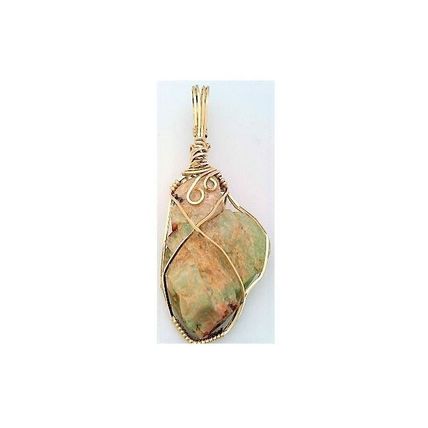 Natural Amazonite Gold Wire Wrap Gemstone Pendant 71