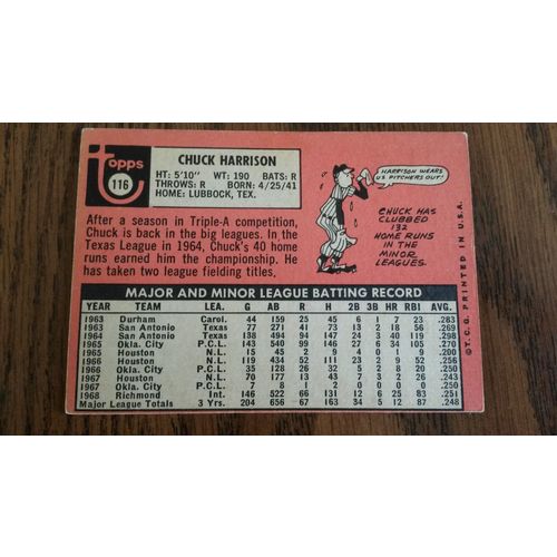 1969 Topps Card # 116 Chuck Harrison Poor (1) Kansas City Royals