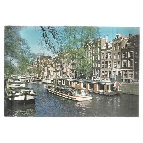 AMSTERDAM HARBOUR, HOUSEBOATS, HOLLAND .unused postcard American Bible Society =