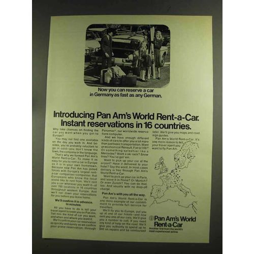 1972 Pan Am Airline Ad - World Rent-a-Car