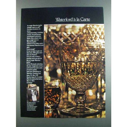 1982 Waterford Crystal Goblet Ad - A La Carte