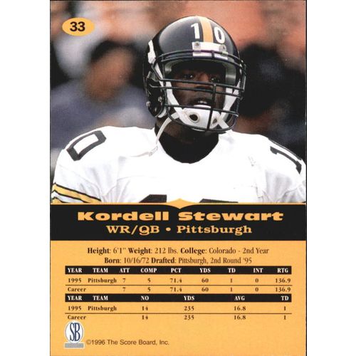 1996-97 Score Board All Sport PPF Football Kordell Stewart #33