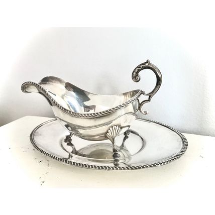 BIRKS Sauce Boat Gravy Set vintage SP silverplate Tray Barker-Ellis UK Silver