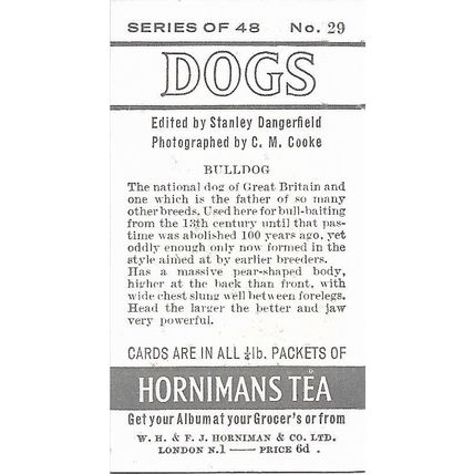 Dogs 1961 Hornimans Tea Card 29 - Bulldog
