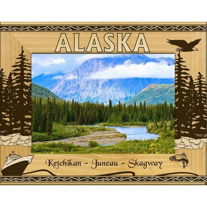 Alaska-Ketchikan-Juneau-Skagway Laser Engraved Wood Picture Frame Landscape 3x5