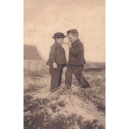 Dutch Children Sharing Bazooka Whistle Antique Postcard