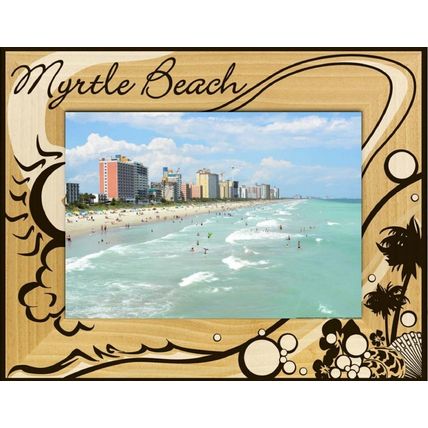 Myrtle Beach with Palm Tree Laser Engraved Wood Picture Frame Landscape (8 x10)