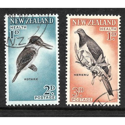 NEW ZEALAND 1960 SACRED KINGFISHER & PIGEON SG803/804 SET 2 VALS FINE USED#5