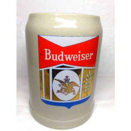 Budweiser HEAVY Ceramic/Porcelain Beer Mug - Shield Logo - Gerz/ Cermany .5 L