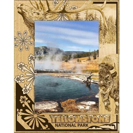 Yellowstone National Park with Elk and Bison Laser Engraved Picture Frame (3x5)