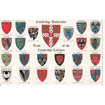 Vintage GB Postcard - Cambridge University, Arms Of The Colleges, Cambridgeshire
