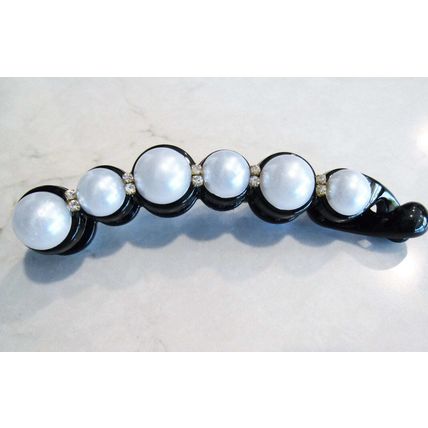 Slim pearl and crystal banana hair claw clamp clip