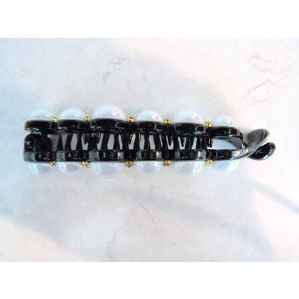 Slim pearl and crystal banana hair claw clamp clip