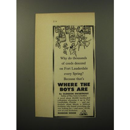 1960 Random House Book Advertisement - Where the Boys Are by Glendon Swarthout