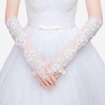 Evening Party 3D Floral Lace Long Gloves Mesh Flower Hollw Out Bride Wedding