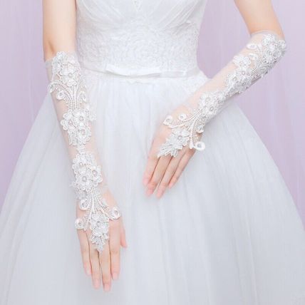 Evening Party 3D Floral Lace Long Gloves Mesh Flower Hollw Out Bride Wedding