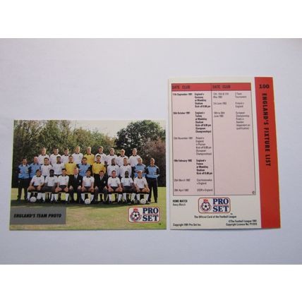 100. ENGLAND - Pro Set 1990/91 Football Fixture List Card (ef1)