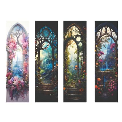 Fantasy Window Bookshelf Bookmarks Book Markers Gift For Reader (X4)