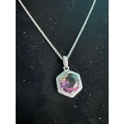 Bomb Party BP Necklace RBP Hexagon Bicolor Purple/Green 18" Rhodium P Stylish