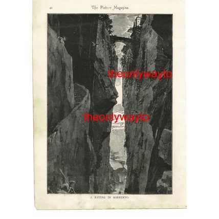 A RAVINE IN SORRENTO, Italy, Book Illustration (Print), 1893