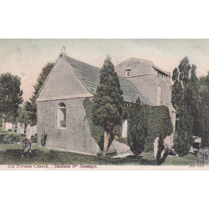 EC41 STUDLAND-OLD NORMAN CHURCH . COLOURED PRINTED POSTCARD