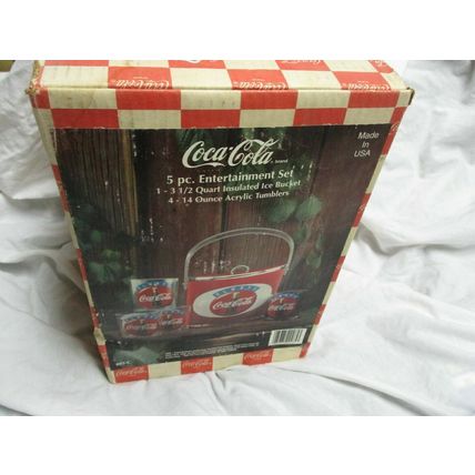 Coca Cola 5pc. Drinkware Set Ice Bucket & Tumbler Set New Old Stock