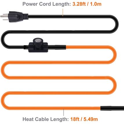 18FT Heat Tape for Water Pipes Freeze Protection 7W/FT 110V BDDFOTO Water Pipe H