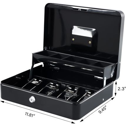 KYODOLED Locking Cash Box with Lock,Money Box with Cash Tray,Lock Safe Box with