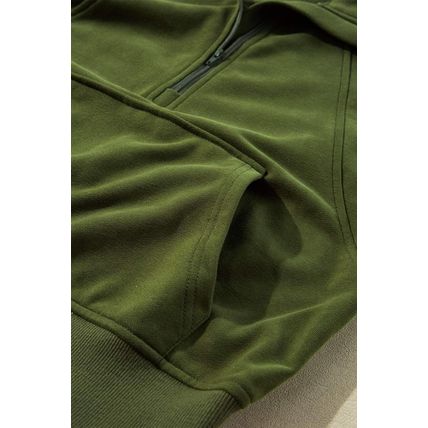 Moss Green Quarter Zip Stand Neck Kangaroo Pocket Sweatshirt