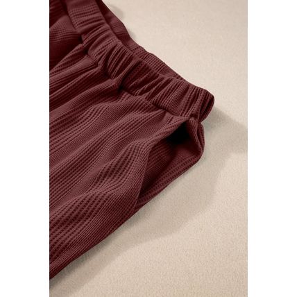 Red Dahlia Solid Color Ribbed Ruffle Tank Top and Pants Set