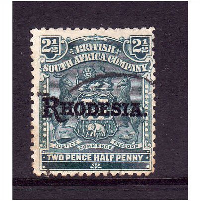 RHODESIA 1909 SG 103 2 1/2d PALE DULL BLUE FINE USED