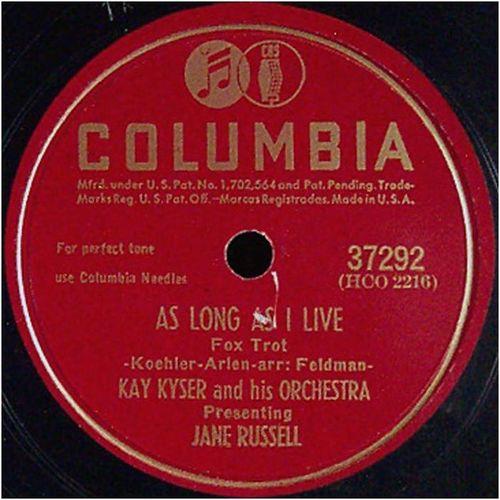 Columbia 78 #37292 - "As Long As I Live" & "Possum Song" - Kay Kyser Orchestra