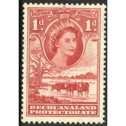 Bechuanaland 1955 - SG144 - QE11 1d red - Baobab Tree & Cattle Drinking - MH