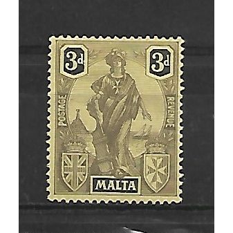 Malta.SG131 3d Black/Yellow.Mounted Mint.Apr20c