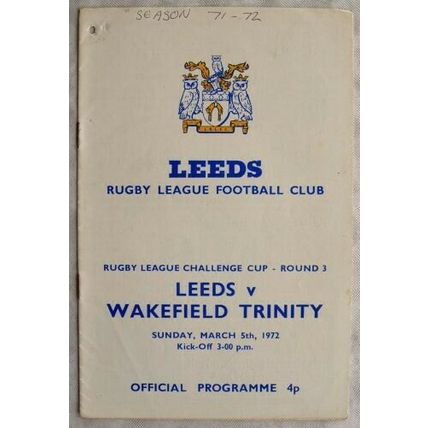 1972 programme Leeds v. Wakefield Trinity, Challenge 3