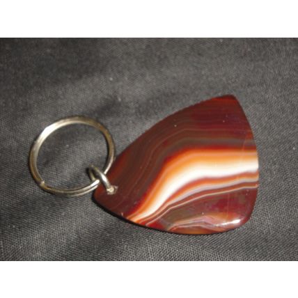 Unisex natural beige white brown triangular agate keyring charm