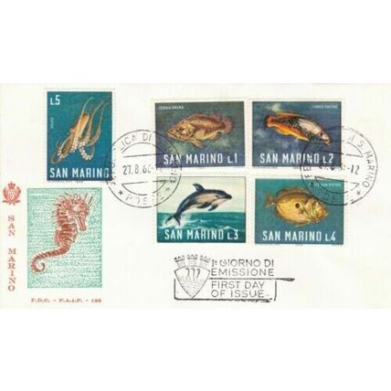 San Marino 1966 Sea Animals FDC Uspecial cancel naddressed VGC