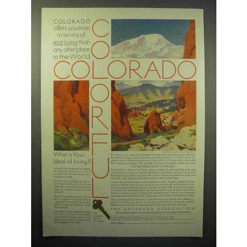 1930 Colorado Tourism Ad - Pikes Peak, Garden of Gods